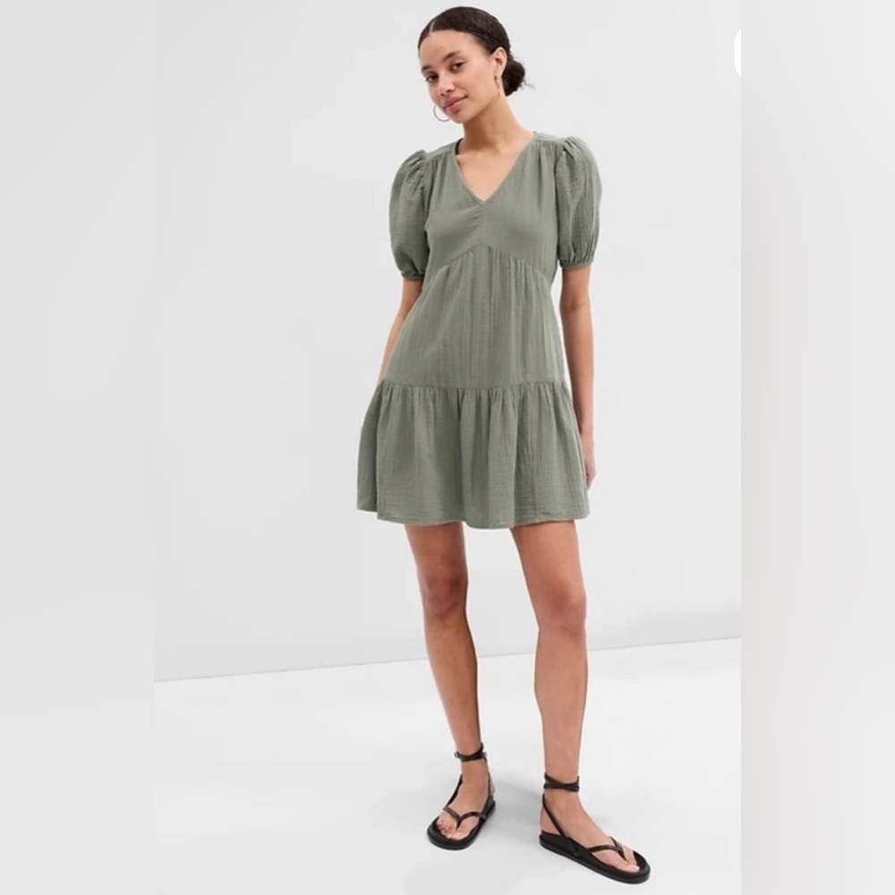 GAP Sage Crinkle Guaze Mini Dress